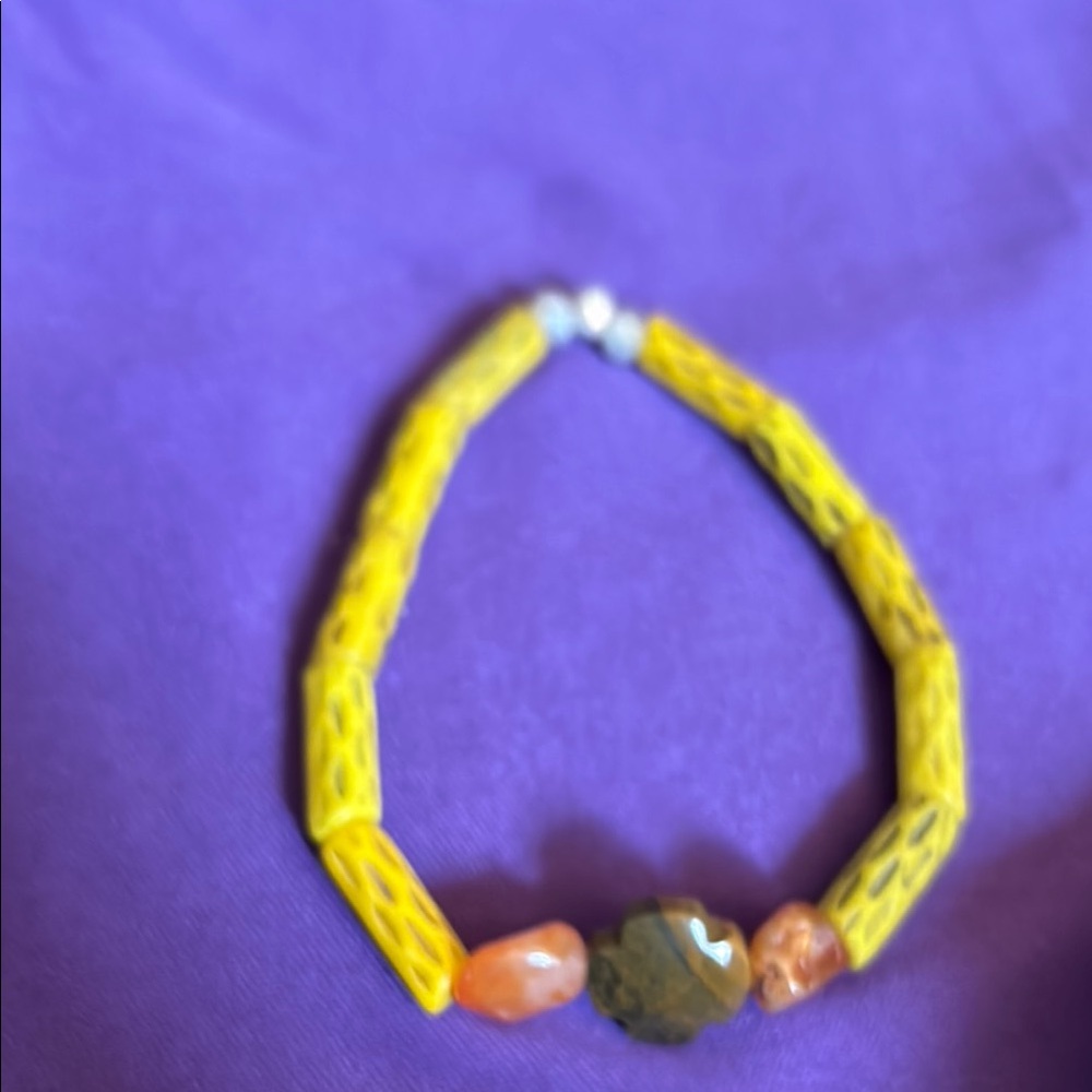 Yellow Beaded Bracelet with Orange Accents